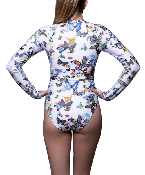 Strong Long-sleeve Onepiece - White Butterfly Parade